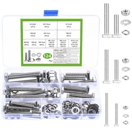 124 Pieces M6 M8 M10 Screws Set, Hex Screws Nuts Set, Machine Screws Assortment, Stainless Steel Threaded Screws with Nuts with Washers Set for Repair