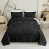 Axolotl Black Damask Quilt Set King Size,Dark Gothic Bedspread Coverlet