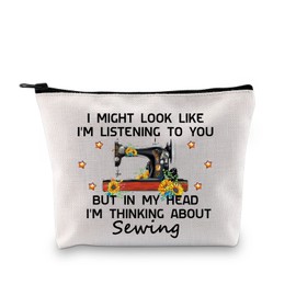 Sewing Lover Gift Sewing Machine Gift Zipper Pouch in My Head I’m Thinking About Sewing Sewing Project Bag for Sewer Quilters (Thinking About Sewing EU)