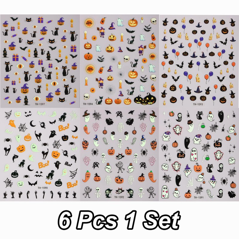 Halloween Nail Art Stickers 3D Self-Adhesive Halloween Nail Decorations
