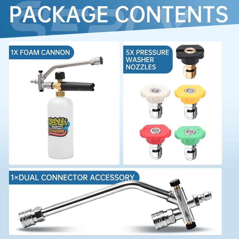 Foam Cannon Dual Connector Accessory, 1/4 Inch Quick Connector, 5