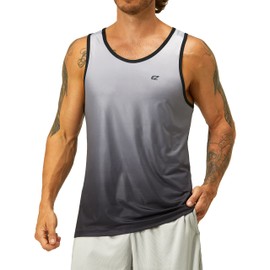 EZRUN Men's Tank Tops Quick Dry Workout Sleeveless Shirts for Bodybuilding Gym Jogging Running Fitness Training(Grey Gradient, L)