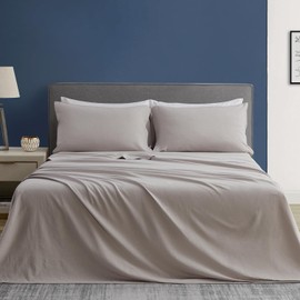 DAPU Linen Sheets Set Solid Color, Soft Breathable Sheets Set 4 PCs, Hypoallergenic French Linen Cotton Blend Bedding for Hot Sleepers(1 Flat Sheet, 1 Fitted Sheet and 2 Pillowcases) (Gray, King)