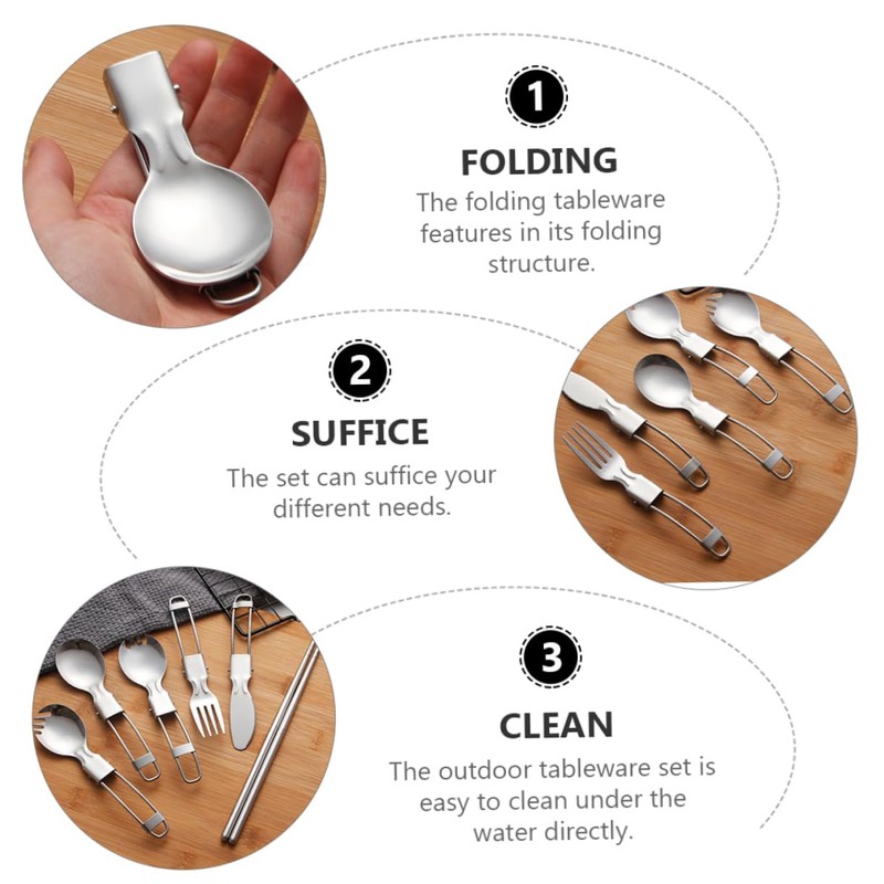 LIFKOME 1 Set Folding Picnic Tableware Portable Stainless Steel Cutlery