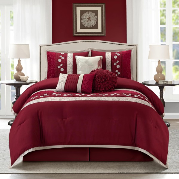 Stratford Park Floral 7-Piece Comforter Set, Wine, California King Size