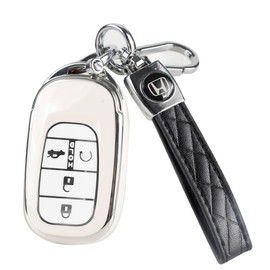 Yixiangyuan-CLJ Key Fob Cover for Honda, TPU Key Shell Case with Keychain for 2024 2023 2022 Accord, Civic, HR-V, CR-V, Pilot, 5 Buttons (White)
