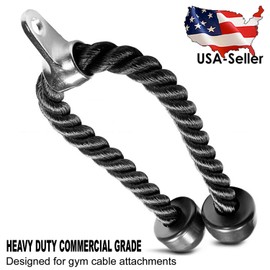 FITNESS MANIAC Deluxe Tricep Rope Pull Down – 27-inch Rope Length, Easy to Grip & Non Slip - Cable Attachment