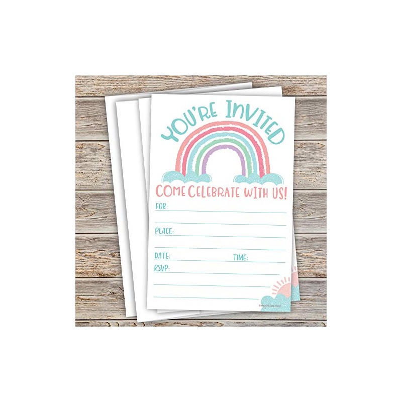 Cute Rainbow Invitations (20 Count) With Envelopes - Girl Baby