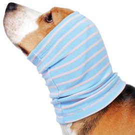 Nanaki Calming Hoodie Dog Grooming Ear Cover Anxiety Relief-No Shake Dog Ear Wrap Hematoma, Striped Head Wrap Snoods for Noise Protection, Bath, Fireworks, Thunderstorm, Blow Drying, Warm-Keeping