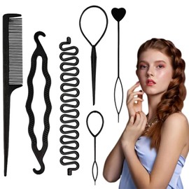 6pcs Tail Hair Tool, Tail French Braid Loop Tool Rat Tail Comb Hair Braiding Pull Through Tool for Making Women and Girls Hair Style
