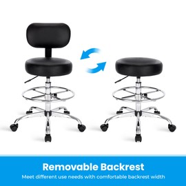 SUPERJARE Drafting Chair with Back, Adjustable Foot Rest Rolling Stool, Multi-Purpose Office Desk Chair, Thick Seat Cushion for Home Bar Kitchen Shop - Black