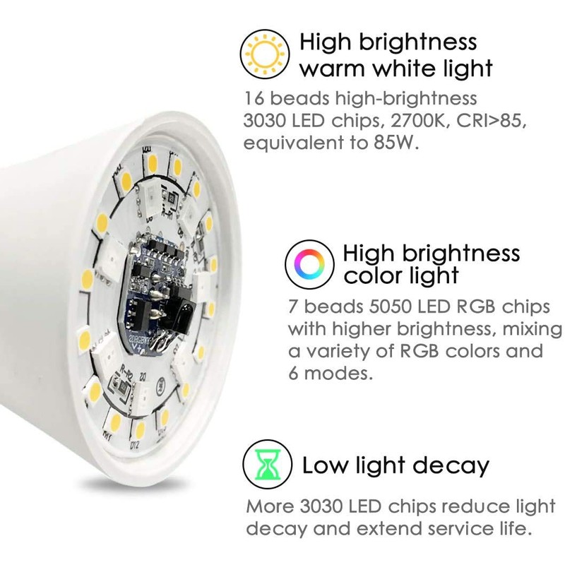 Yangcsl LED Light Bulbs 85W Equivalent 1200lm, RGB Color Changing