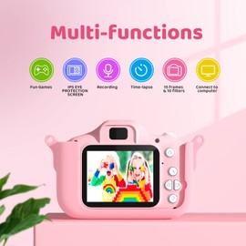 Cocopa Kids Camera for 3-12 Year Old Girls,1080P HD Digital Camera for Kids with 32GB SD Card and 2 Inch IPS Screen, Birthday Christmas Toy Gifts for 3 4 5 6 7 8 Year Old Girls (Pink with Dinosaurs)