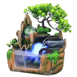 Headery Water Fountains Indoor Tabletop Rockery Fountain Desktop Waterfall Relaxation Meditation Water Fountain with LED Light and Atomization Effect for Living Room, Bedroom, Office Decor
