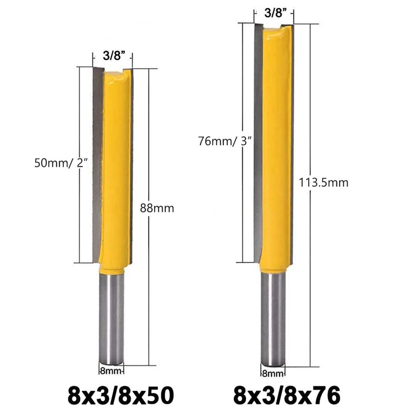 Bestgle 2pcs Straight Router Bit, 8mm Shank Extra Long Two