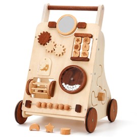 Woodtoe Wooden Baby Walker, Adjustable Speed Push Walker, Montessori Walker for Boys and Girls, Baby Activity Center, Sit to Stand, Toddler Push Toys for Babies 9-12 Months, 1 2 3 Year Old