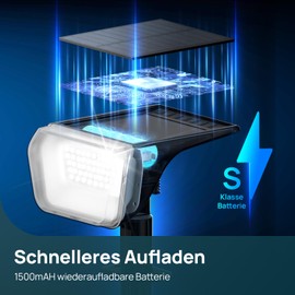 Linkind 60-Led Solar Spotlight for Outdoor Use, Warm White, 800 lm, Extra Long Light Duration & Intelligent Discharge, 3000 K Solar Garden Light with Charging Indicator, IP67 LED Garden Spotlight