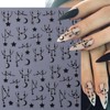 6Sheets Black Silver Line Nail Art Stickers 3D Self-Adhesive Stars