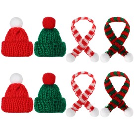 Bencailor 8 Pcs Mini Knit Hat Mini Christmas Scarf Set Mini Santa Hats for Crafts Mini Christmas Decorations Christmas Tree Ornaments for DIY Craft Art Snowman Doll (Red)