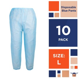 Amazing Disposable Blue Pants. Pack of 10 Polypropylene 35 GSM Adult Scrub Pants Large. Pairs Non-Sterile Trousers with Waist Ties. Unisex PPE Clothing, Durable Medical Scrubs., Large-X-Large