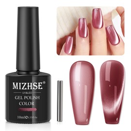 MIZHSE Cat Eye Gel Nail Polish: Red Magnetic Gel Polish with Magnet Stick, Dark Red Glass Magic Effect Shimmery Cateye Nail Soak Off Nail Art Salon Manicure Home