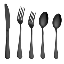 5PCS Stainless Steel Tableware with Round Edge Black Flatware Cutlery Set for Home Restaurant Wedding