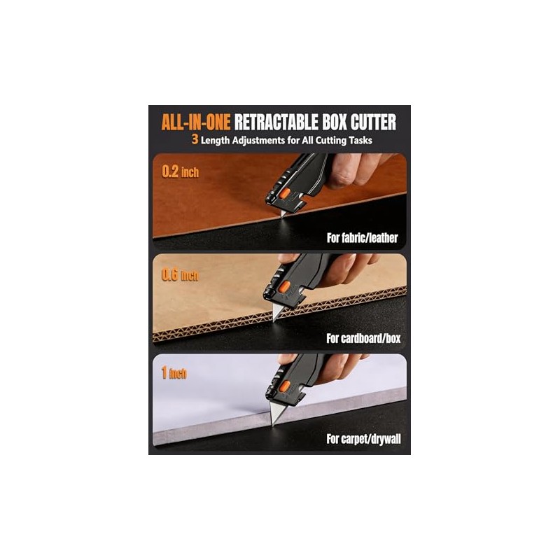VOTREK® Box Cutter Retractable| Metal Utility Knife Set【Built-In Storage】 Tool-Free