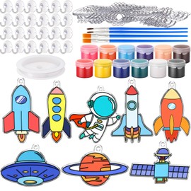 Cholemy 24 Sets Rocket Sun Catcher Kit Include Suncatcher Craft with Paints Suction Cups Fishing Thread, Space DIY Window Art Kit Paintable Suncatchers Space Party Decorations for Gifts