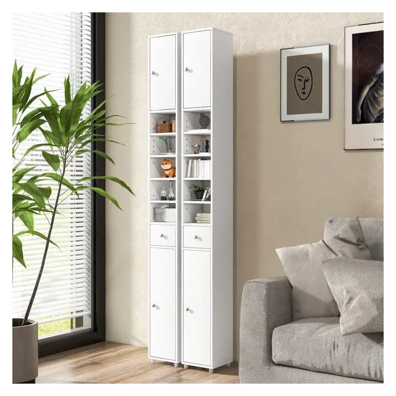 Freestanding Slim Wood Minimalist Bathroom Cabinet Painted Finish 12-Inch Width