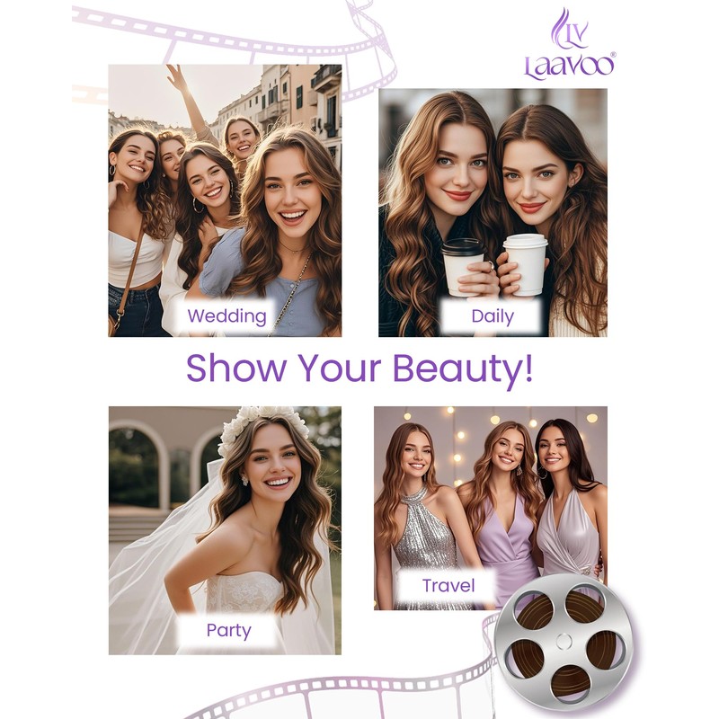 LaaVoo Tape in Hair Extensions Human Hair 22 Inch Tape