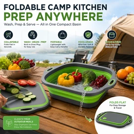 Collapsible Cutting Board & Dish Basin for Camping – Foldable Prep Tub, Sink Basket & BBQ Wash Station