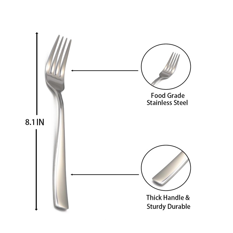 8-Piece Dinner Forks Set, Food Grade Stainless Steel Silverware Fork,