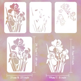 FINGERINSPIRE 3 pcs Layered Iris Stencil 8.3x11.7inch Reusable Iris Flower Painting Template DIY Iris Pattern Decoration Stencil Plants Floral Stencil for Painting on Wood, Wall and Furniture
