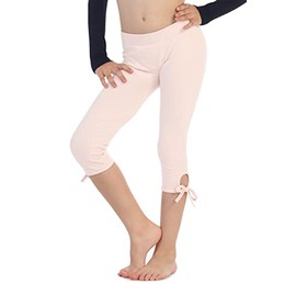 Kurve Girl’s Stretch Capri Tie Up Leggings – Kids Seamless Dance Gymnastic Active Pants UV Protective Fabric UPF 50+ Made in USA KLG005 Crystal Pink S/M