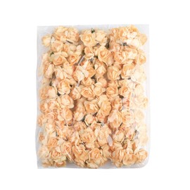 CCINEE 144pcs Mini Paper Flowers, 30mm Mulberry Paper 1.2" Artificial Rose Flower with Stem for DIY Crafts Projects Scrapbooking Wedding Decorations (Champagne)