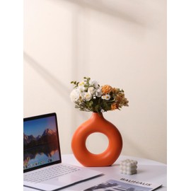 Modern Donut-Shaped Decorative Vases, Handmade Minimalist Boho ins Style, Modern Vase for Home Decor for Wedding Dinner Table Party Living Room Office Bedroom (Orange, Small)