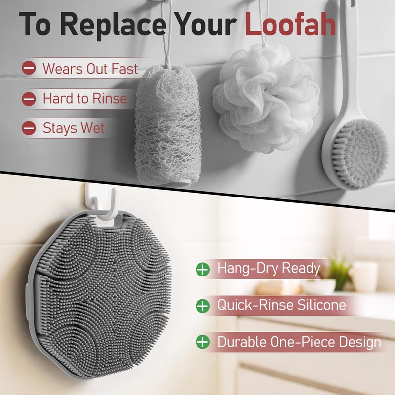 Silicone Body Scrubbers with Detachable Handle, Back Scrubber 2 Pack