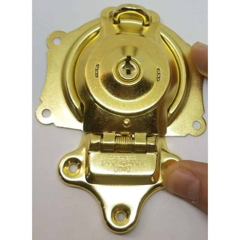 Polished Brass Trunk Lock with Keys - chest steamer old