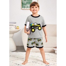 Easter Pajamas Boys Monster Bunny Truck Pajamas Toddler Cotton Short Sleeve Pjs Kids 2 Piece Summer Outfits Toddler Truck Pjs 5t/6971
