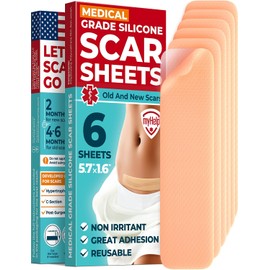 MYHELP Láminas de silicona de grado médico para cicatrices - Paquete de 6 (5,7” x 1,6”) - Diferencia visible en cicatrices quirúrgicas y queloides - Tiras de silicona reutilizables para cicatrices d