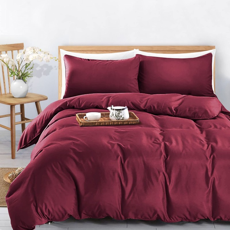MOONLIGHT20015 Single Duvet Cover Burgundy Solid Soft Single Bedding Duvet