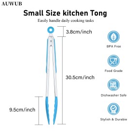 12 Inch Heat-Resistant BBQ Silicone Food Clip Grilling Locking Metal Silicone Foods Tong Kitchen Ergonomic Grip Tongscolor: Blue, size: 12 inch