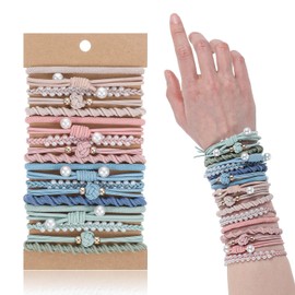 Tyqour 20PCS Boho Hair Ties Elastic Hair Bands Ponytail Holders, No Pull Hair Tie Bracelets for Women Nylon Hair Accessories for Thick, Thin, Curly