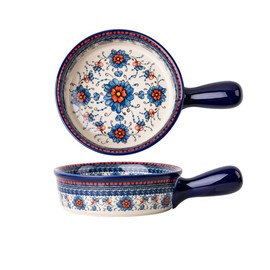 Bicuzat Blue and Orange Flower Vintage Style Ceramic Bakeware Casserole Dish Baking Pan Lasagna Pans Baking Dish with Handles for Oven/Cooking/Kitchen-1 PCS-20 OZ