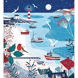 Woodmansterne Artistic Charity Christmas Cards - Winter Harbour & Beach Scene - Eco-Friendly & Recyclable - Pack of 5 Cards