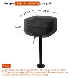 Grill Cover for Park Style Grill, Rectangular Table Top BBQ Grill Cover, 420D Waterproof Oxford Fabric, Compatiable with Grill within 24.4''×23.6''×19.7''