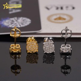 USA WAREHOUSE Moissanite 6.5mm Circle Stud Earrings Real Gold Plated Cluster Ear Studs Pass Diamond Tester Hip Hop 925 SilverColor: Gold