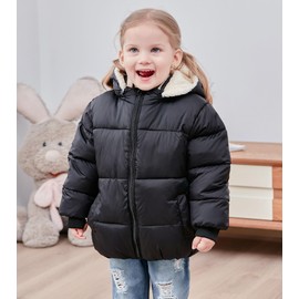 5-6T Boy's Girl's Padded Outerwear Toddlers Winter Puffer Jackets for Kids Size 5 6 Black Thicken Fleece Down Alternative Coats 5 6 Years Little Boys Zip Up Cotton Snowsuits with Removable Hooded