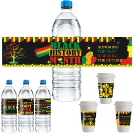 100 Pcs Black History Month Water Bottle Labels, African American Celebration Stickers for Freedom Day, Patriotic Festival Party Decorations