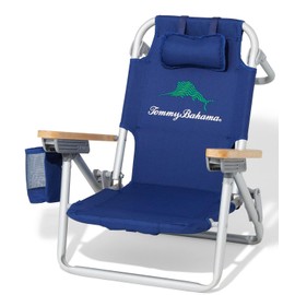 Tommy Bahama Kid's 5-Position Lay Flat Backpack Folding Beach Chair, Solid Navy Wavy Marlin